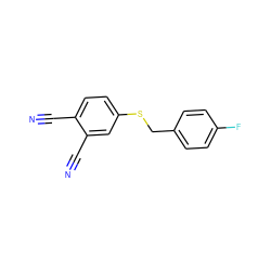 N#Cc1ccc(SCc2ccc(F)cc2)cc1C#N ZINC000095560228