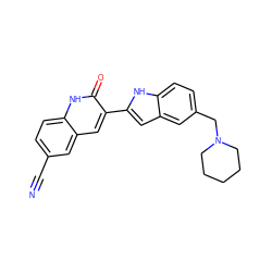 N#Cc1ccc2[nH]c(=O)c(-c3cc4cc(CN5CCCCC5)ccc4[nH]3)cc2c1 ZINC000034804238