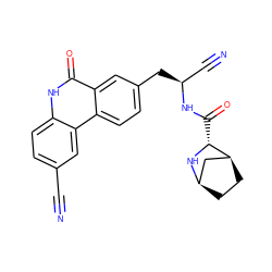 N#Cc1ccc2[nH]c(=O)c3cc(C[C@@H](C#N)NC(=O)[C@H]4N[C@@H]5CC[C@H]4C5)ccc3c2c1 ZINC000219323768