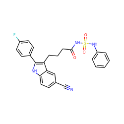 N#Cc1ccc2[nH]c(-c3ccc(F)cc3)c(CCCC(=O)NS(=O)(=O)Nc3ccccc3)c2c1 ZINC000029041453