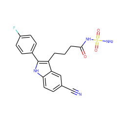 N#Cc1ccc2[nH]c(-c3ccc(F)cc3)c(CCCC(=O)NS(N)(=O)=O)c2c1 ZINC000029041445