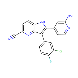 N#Cc1ccc2[nH]c(-c3ccnc(N)c3)c(-c3ccc(F)c(Cl)c3)c2n1 ZINC000042889438