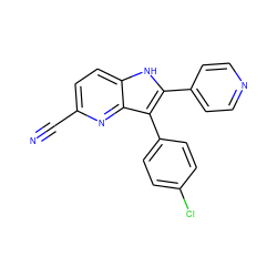 N#Cc1ccc2[nH]c(-c3ccncc3)c(-c3ccc(Cl)cc3)c2n1 ZINC000040424774