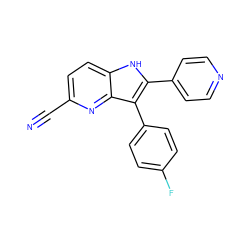 N#Cc1ccc2[nH]c(-c3ccncc3)c(-c3ccc(F)cc3)c2n1 ZINC000040423703