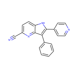 N#Cc1ccc2[nH]c(-c3ccncc3)c(-c3ccccc3)c2n1 ZINC000045506422