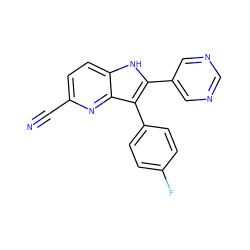 N#Cc1ccc2[nH]c(-c3cncnc3)c(-c3ccc(F)cc3)c2n1 ZINC000040953470