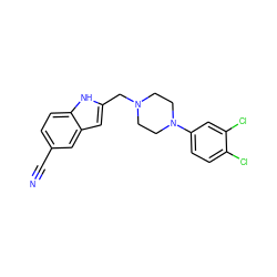 N#Cc1ccc2[nH]c(CN3CCN(c4ccc(Cl)c(Cl)c4)CC3)cc2c1 ZINC000013835353