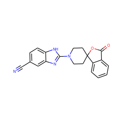 N#Cc1ccc2[nH]c(N3CCC4(CC3)OC(=O)c3ccccc34)nc2c1 ZINC000034029504