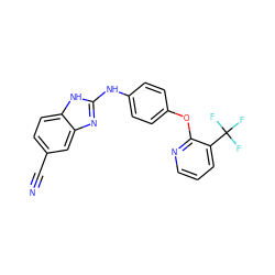 N#Cc1ccc2[nH]c(Nc3ccc(Oc4ncccc4C(F)(F)F)cc3)nc2c1 ZINC000084671611