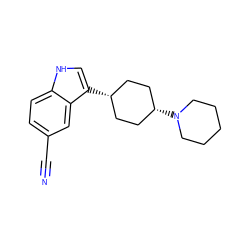 N#Cc1ccc2[nH]cc([C@H]3CC[C@@H](N4CCCCC4)CC3)c2c1 ZINC000100890129