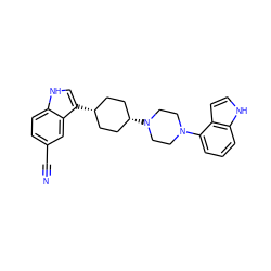 N#Cc1ccc2[nH]cc([C@H]3CC[C@@H](N4CCN(c5cccc6[nH]ccc56)CC4)CC3)c2c1 ZINC000101182338