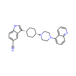 N#Cc1ccc2[nH]cc([C@H]3CC[C@@H](N4CCN(c5cccc6ncccc56)CC4)CC3)c2c1 ZINC000101181466