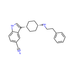 N#Cc1ccc2[nH]cc([C@H]3CC[C@@H](NCCc4ccccc4)CC3)c2c1 ZINC000100806784