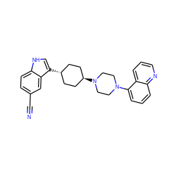 N#Cc1ccc2[nH]cc([C@H]3CC[C@H](N4CCN(c5cccc6ncccc56)CC4)CC3)c2c1 ZINC000101181469