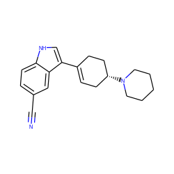 N#Cc1ccc2[nH]cc(C3=CC[C@@H](N4CCCCC4)CC3)c2c1 ZINC000029549857