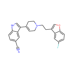 N#Cc1ccc2[nH]cc(C3=CCN(CCc4coc5ccc(F)cc45)CC3)c2c1 ZINC000045358489