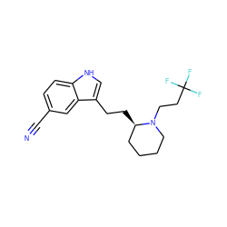 N#Cc1ccc2[nH]cc(CC[C@@H]3CCCCN3CCC(F)(F)F)c2c1 ZINC000045338044