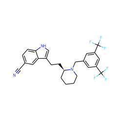 N#Cc1ccc2[nH]cc(CC[C@@H]3CCCCN3Cc3cc(C(F)(F)F)cc(C(F)(F)F)c3)c2c1 ZINC000045338040