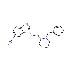 N#Cc1ccc2[nH]cc(CC[C@H]3CCCCN3Cc3ccccc3)c2c1 ZINC000045371634