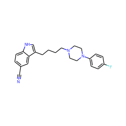 N#Cc1ccc2[nH]cc(CCCCN3CCN(c4ccc(F)cc4)CC3)c2c1 ZINC000013582505