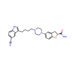 N#Cc1ccc2[nH]cc(CCCCN3CCN(c4ccc5c(c4)C[C@@H](C(N)=O)O5)CC3)c2c1 ZINC000013582552