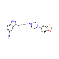 N#Cc1ccc2[nH]cc(CCCCN3CCN(c4ccc5c(c4)OCO5)CC3)c2c1 ZINC000013582484