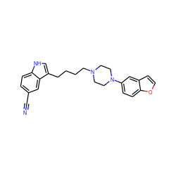 N#Cc1ccc2[nH]cc(CCCCN3CCN(c4ccc5occc5c4)CC3)c2c1 ZINC000013582546