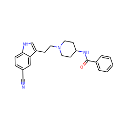 N#Cc1ccc2[nH]cc(CCN3CCC(NC(=O)c4ccccc4)CC3)c2c1 ZINC000029569811