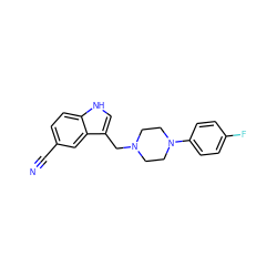 N#Cc1ccc2[nH]cc(CN3CCN(c4ccc(F)cc4)CC3)c2c1 ZINC000013835351