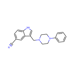 N#Cc1ccc2[nH]cc(CN3CCN(c4ccccc4)CC3)c2c1 ZINC000013835347