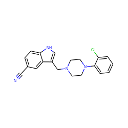 N#Cc1ccc2[nH]cc(CN3CCN(c4ccccc4Cl)CC3)c2c1 ZINC000013835348