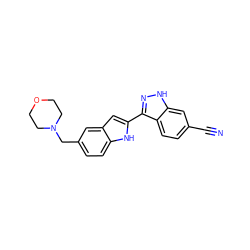 N#Cc1ccc2c(-c3cc4cc(CN5CCOCC5)ccc4[nH]3)n[nH]c2c1 ZINC000014949226