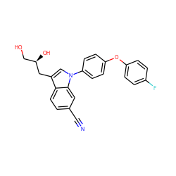 N#Cc1ccc2c(C[C@H](O)CO)cn(-c3ccc(Oc4ccc(F)cc4)cc3)c2c1 ZINC000146829038