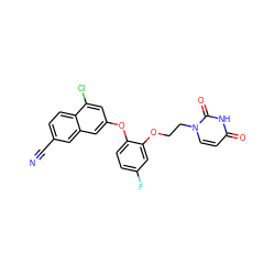 N#Cc1ccc2c(Cl)cc(Oc3ccc(F)cc3OCCn3ccc(=O)[nH]c3=O)cc2c1 ZINC001772599048