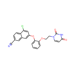 N#Cc1ccc2c(Cl)cc(Oc3ccccc3OCCn3ccc(=O)[nH]c3=O)cc2c1 ZINC001772622995