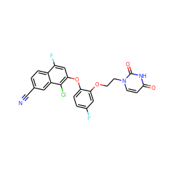 N#Cc1ccc2c(F)cc(Oc3ccc(F)cc3OCCn3ccc(=O)[nH]c3=O)c(Cl)c2c1 ZINC001772653215