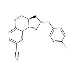 N#Cc1ccc2c(c1)[C@H]1CN(Cc3ccc(F)cc3)C[C@@H]1CO2 ZINC000026169959