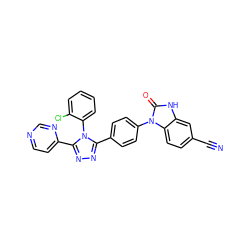 N#Cc1ccc2c(c1)[nH]c(=O)n2-c1ccc(-c2nnc(-c3ccncn3)n2-c2ccccc2Cl)cc1 ZINC001772600033