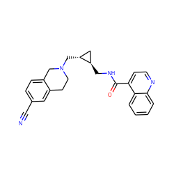 N#Cc1ccc2c(c1)CCN(C[C@@H]1C[C@H]1CNC(=O)c1ccnc3ccccc13)C2 ZINC001772619955