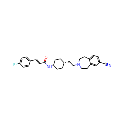 N#Cc1ccc2c(c1)CCN(CC[C@H]1CC[C@H](NC(=O)/C=C/c3ccc(F)cc3)CC1)CC2 ZINC000299807946