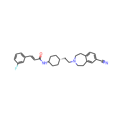 N#Cc1ccc2c(c1)CCN(CC[C@H]1CC[C@H](NC(=O)/C=C/c3cccc(F)c3)CC1)CC2 ZINC000299808103