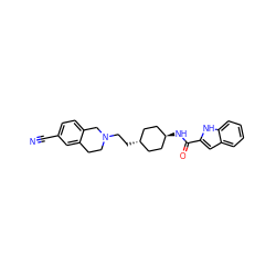 N#Cc1ccc2c(c1)CCN(CC[C@H]1CC[C@H](NC(=O)c3cc4ccccc4[nH]3)CC1)C2 ZINC000299806416