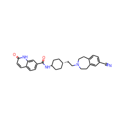 N#Cc1ccc2c(c1)CCN(CC[C@H]1CC[C@H](NC(=O)c3ccc4ccc(=O)[nH]c4c3)CC1)CC2 ZINC000253636290