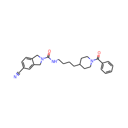 N#Cc1ccc2c(c1)CN(C(=O)NCCCCC1CCN(C(=O)c3ccccc3)CC1)C2 ZINC000167523592