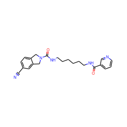 N#Cc1ccc2c(c1)CN(C(=O)NCCCCCCNC(=O)c1cccnc1)C2 ZINC000166443413