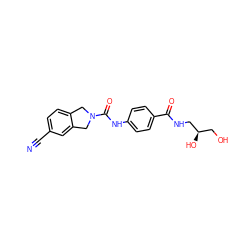 N#Cc1ccc2c(c1)CN(C(=O)Nc1ccc(C(=O)NC[C@H](O)CO)cc1)C2 ZINC000167533293