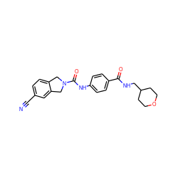 N#Cc1ccc2c(c1)CN(C(=O)Nc1ccc(C(=O)NCC3CCOCC3)cc1)C2 ZINC000167775354