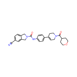 N#Cc1ccc2c(c1)CN(C(=O)Nc1ccc(C3=CCN(C(=O)C4CCOCC4)CC3)cc1)C2 ZINC000166897079