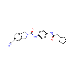 N#Cc1ccc2c(c1)CN(C(=O)Nc1ccc(NC(=O)CC3CCCC3)cc1)C2 ZINC000166592389