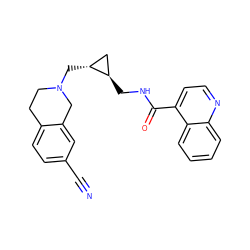 N#Cc1ccc2c(c1)CN(C[C@@H]1C[C@H]1CNC(=O)c1ccnc3ccccc13)CC2 ZINC001772656206